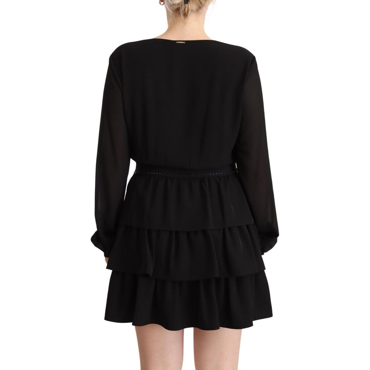 Liu Jo Black Polyester Long Sleeves V-neck Mini A-line Dress DR28444 - 44