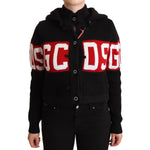 GCDS Black Cashmere Hooded Button Down Logo Cardigan Jacket JKT3064 - 40