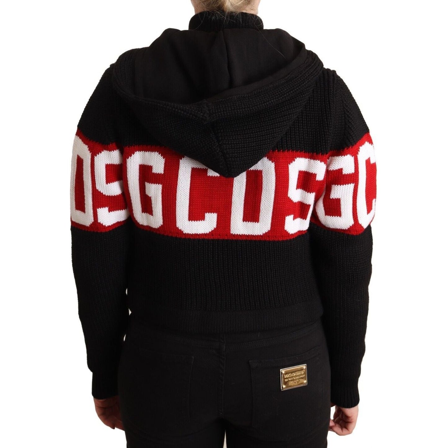 GCDS Black Cashmere Hooded Button Down Logo Cardigan Jacket JKT3064 - 40
