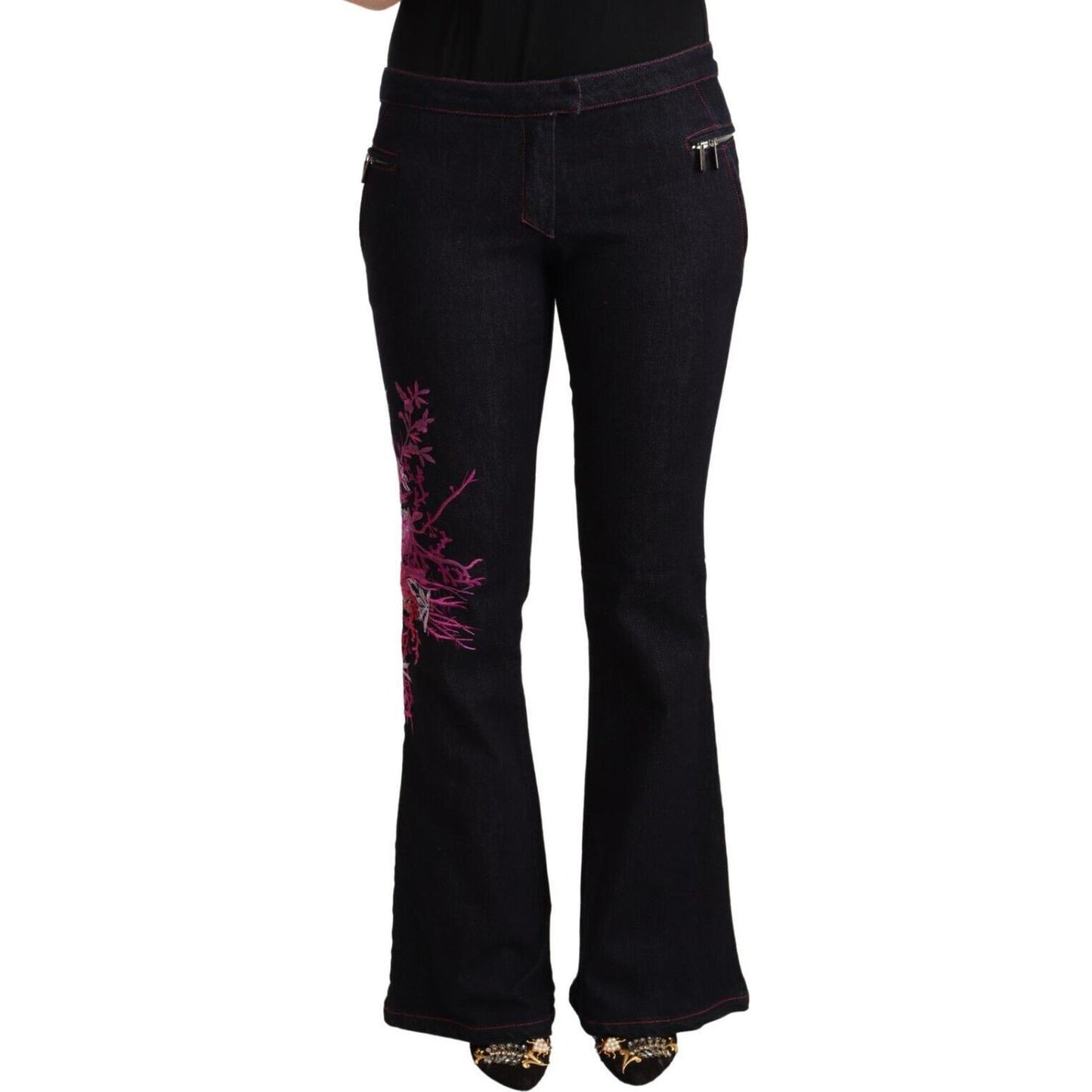 Exte Black Cotton Mid Waist Cotton Flared Jeans PAN71158 - 38
