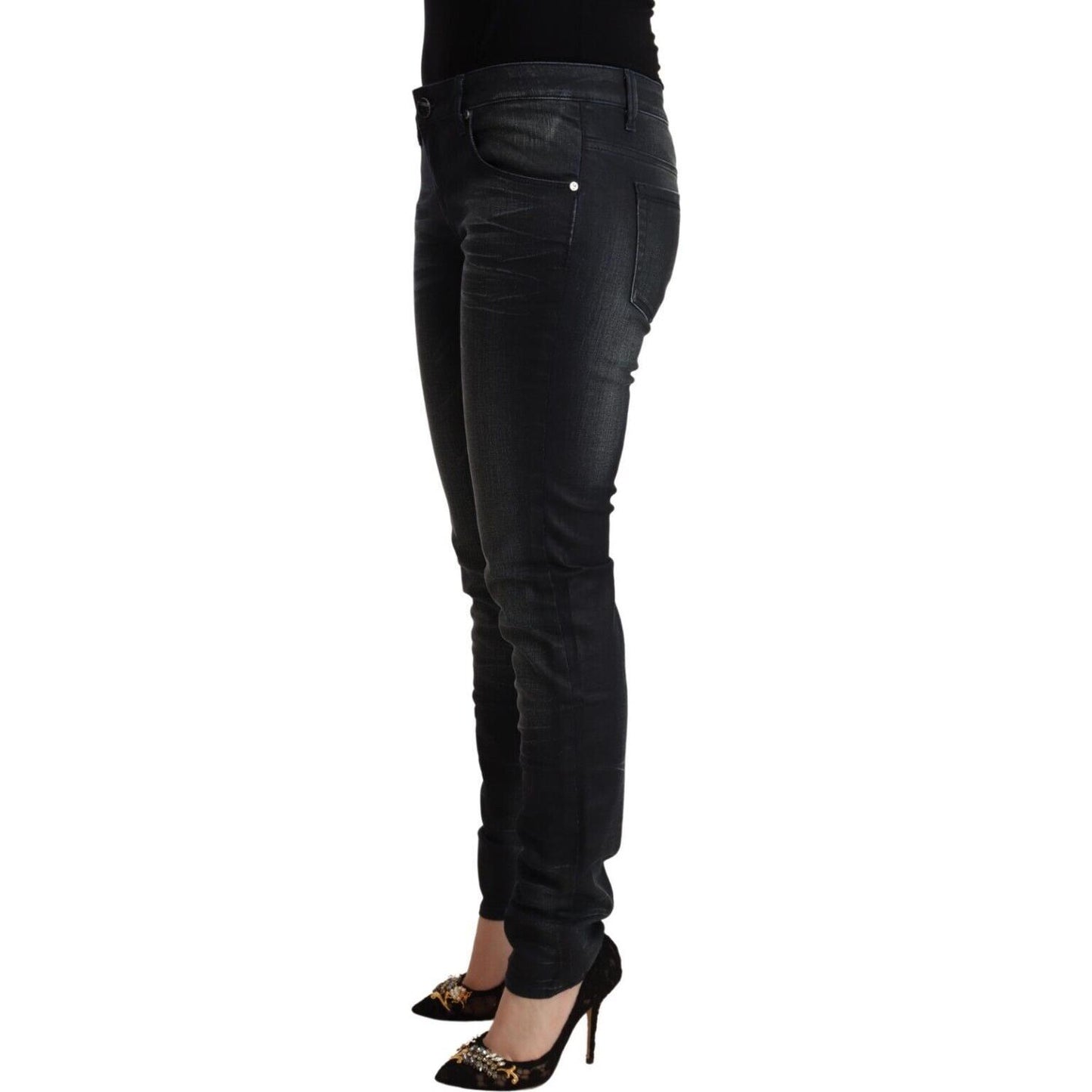 Acht Black Washed Cotton Low Waist Slim Fit Denim Jeans PAN71817 - 26