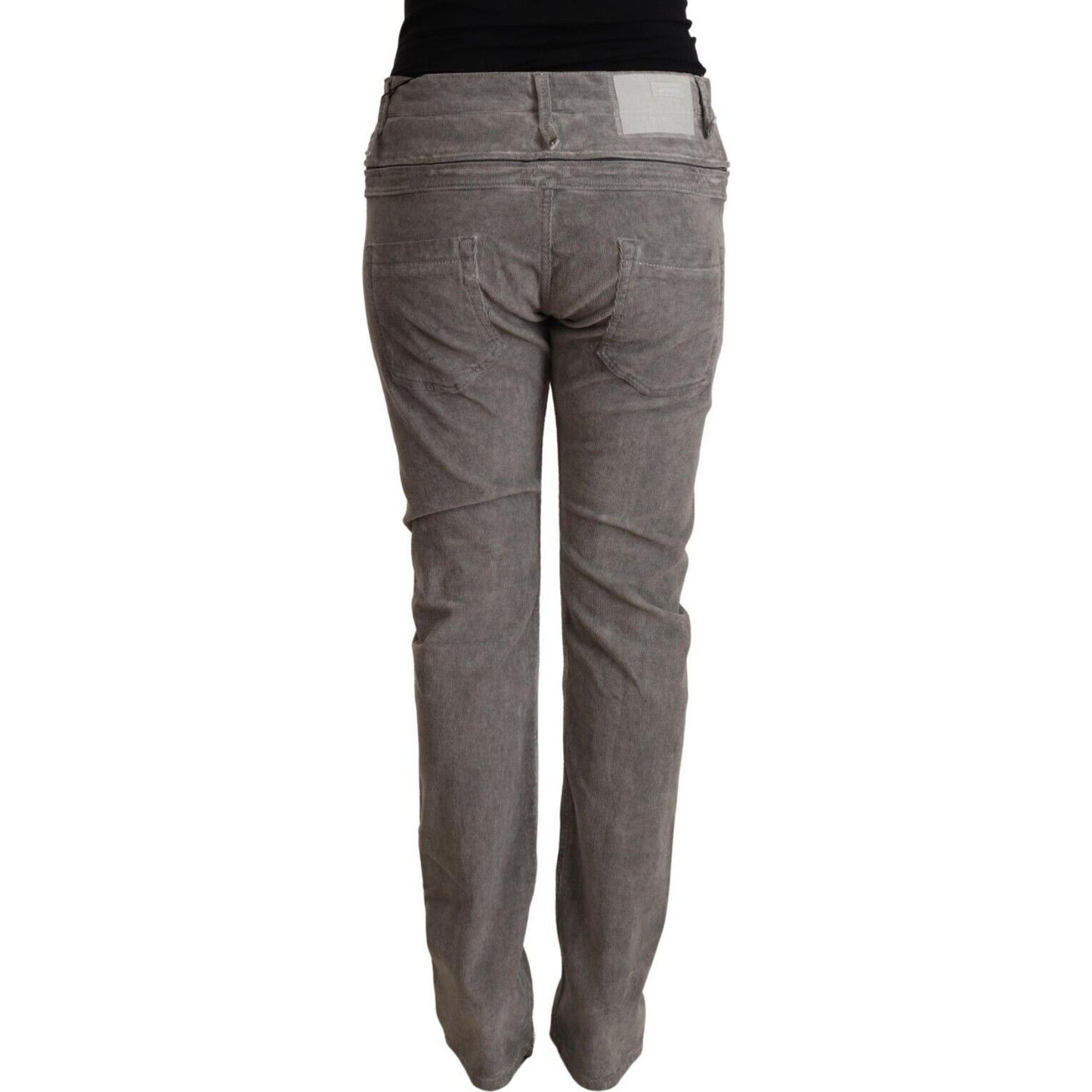 Acht Gray Cotton Straight Fit High Waist Pants