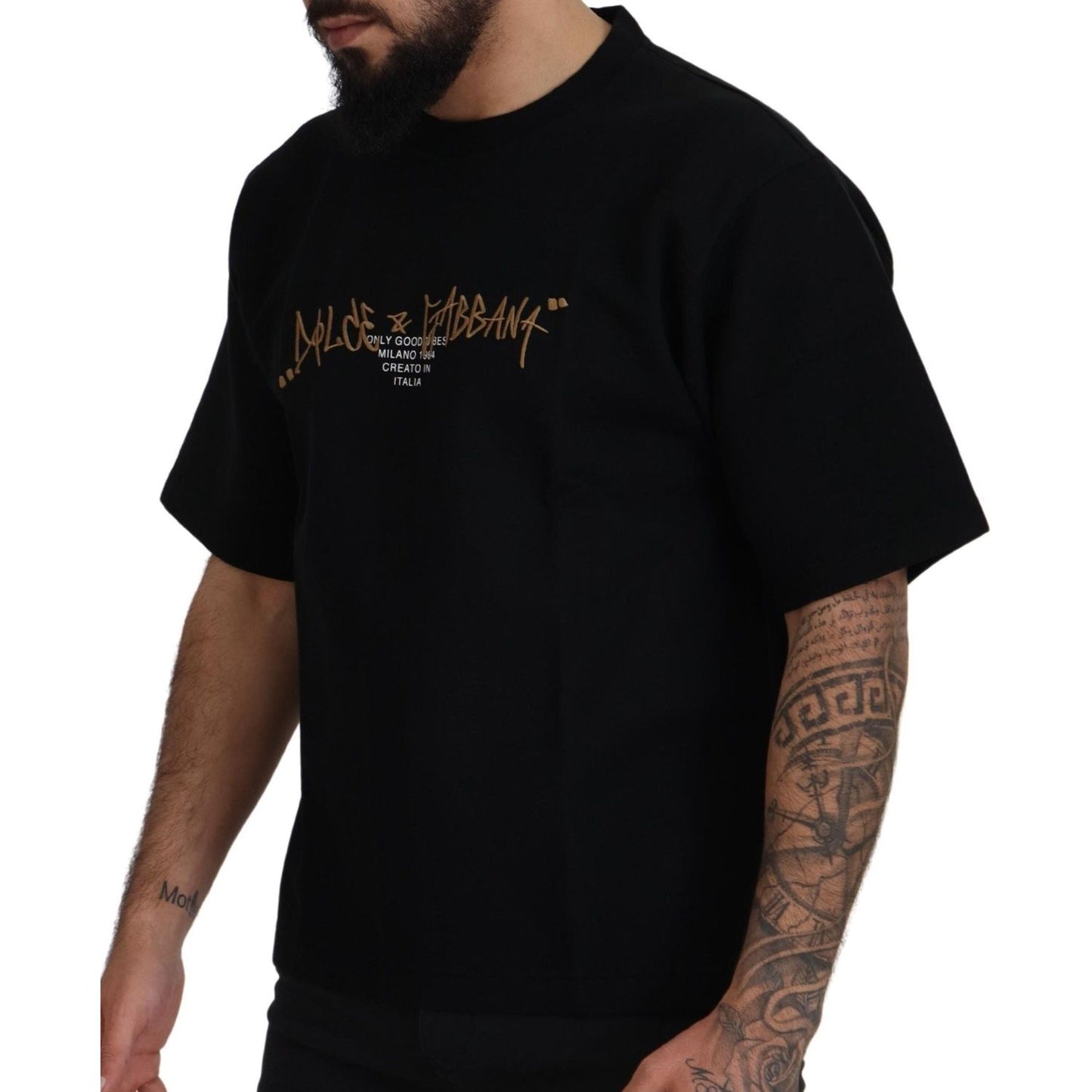 Dolce & Gabbana Black Logo Cotton Crewneck T-shirt TSH83101- 44