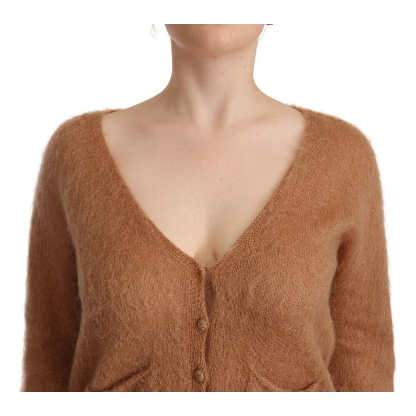 PINK MEMORIES Brown Cardigan V-Neck Long Sleeve Sweater