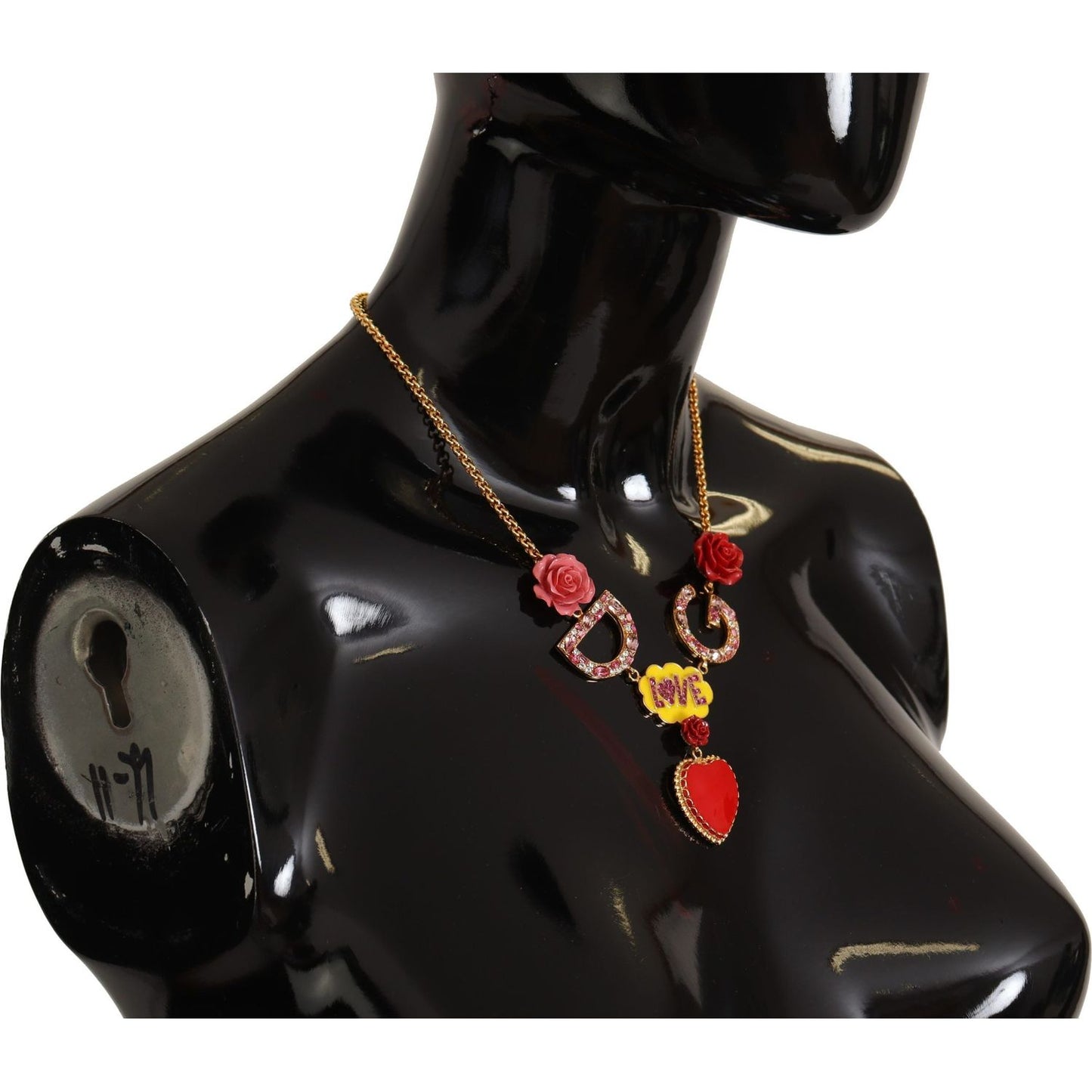 Dolce & Gabbana Gold Rose Love Crystal Charm Chain Necklace SMY100895