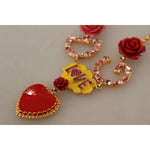 Dolce & Gabbana Gold Rose Love Crystal Charm Chain Necklace SMY100895