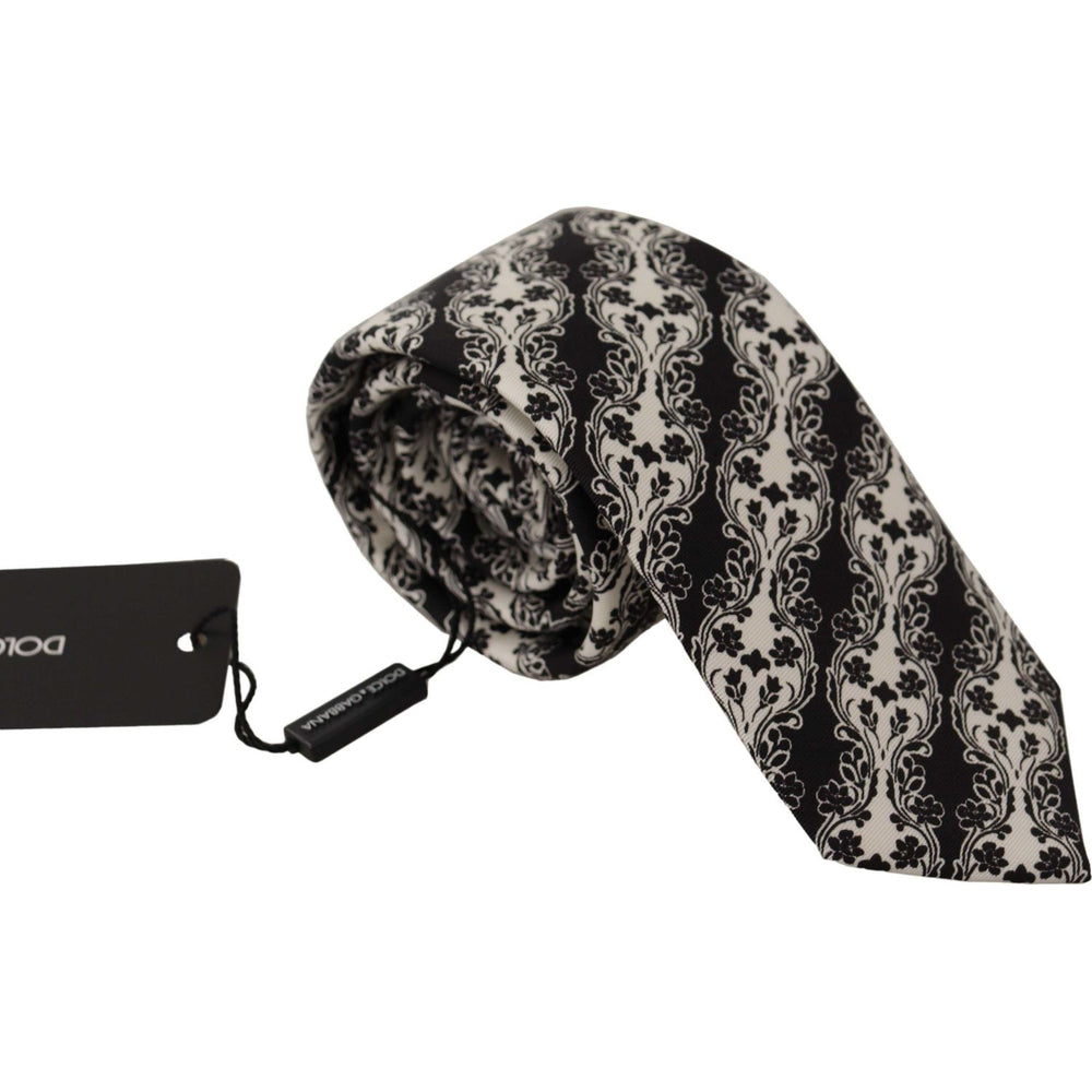 Dolce & Gabbana Black White Flower 100% Silk Print Adjustable Accessory Tie KRA3175