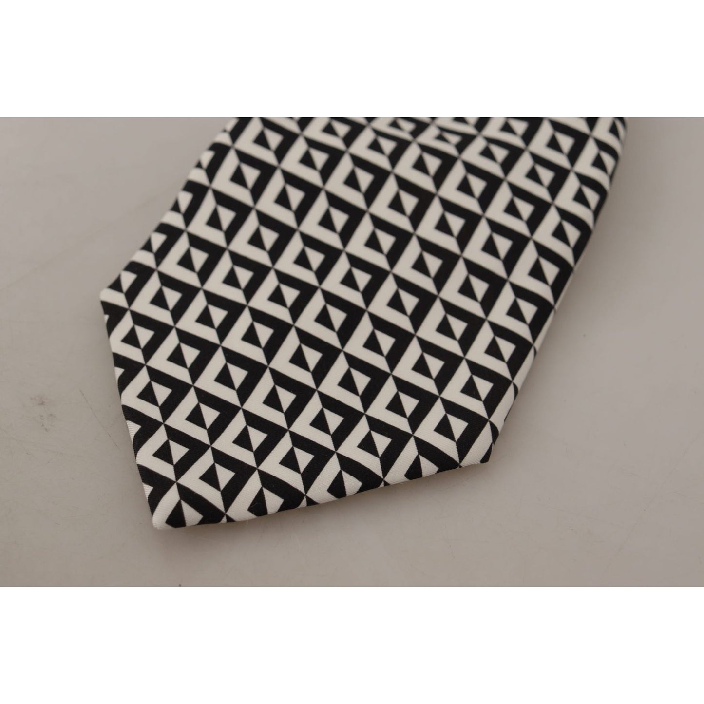 Dolce & Gabbana Black White Geometric 100% Silk Adjustable Accessory Tie KRA3194