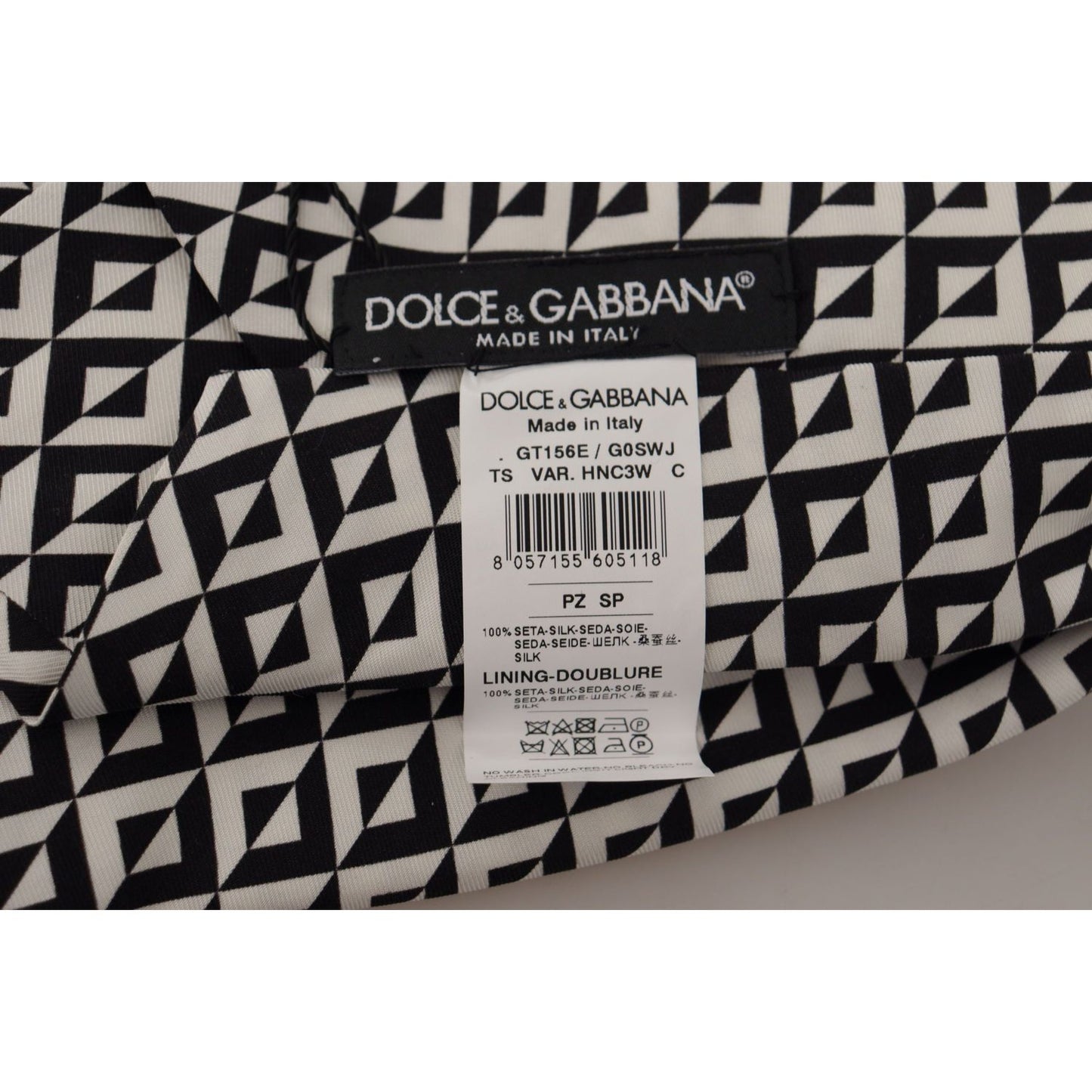 Dolce & Gabbana Black White Geometric 100% Silk Adjustable Accessory Tie KRA3194