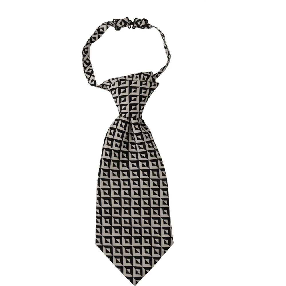 Dolce & Gabbana Black White Geometric 100% Silk Adjustable Accessory Tie KRA3194