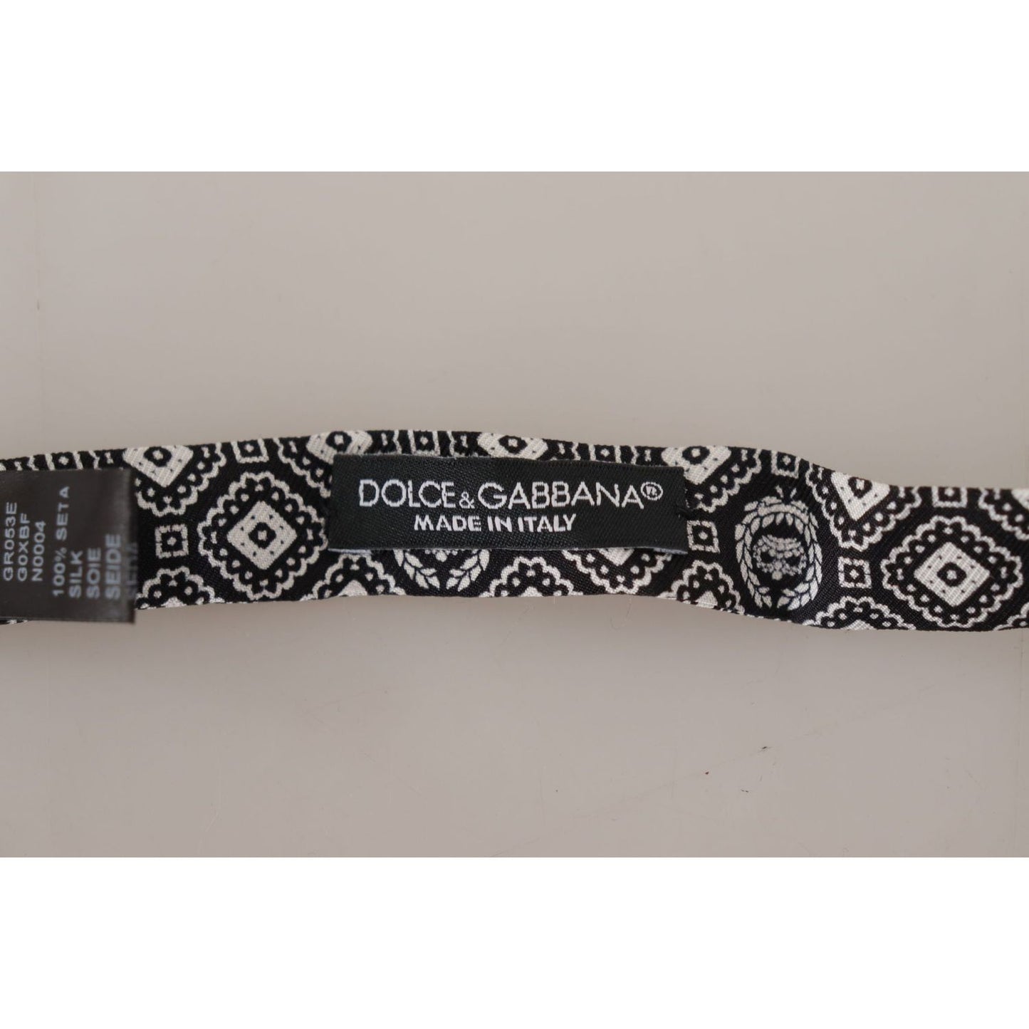 Dolce & Gabbana Black white 100% Silk Adjustable Neck Papillon Tie FT3574