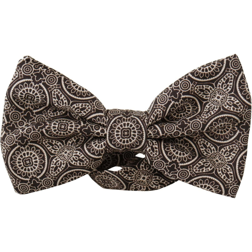 Dolce & Gabbana Black white 100% Silk Adjustable Neck Papillon Tie FT3586