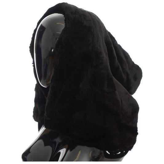 Dolce & Gabbana Black Weasel Fur Crochet Hood Scarf Hat Hood Scarf