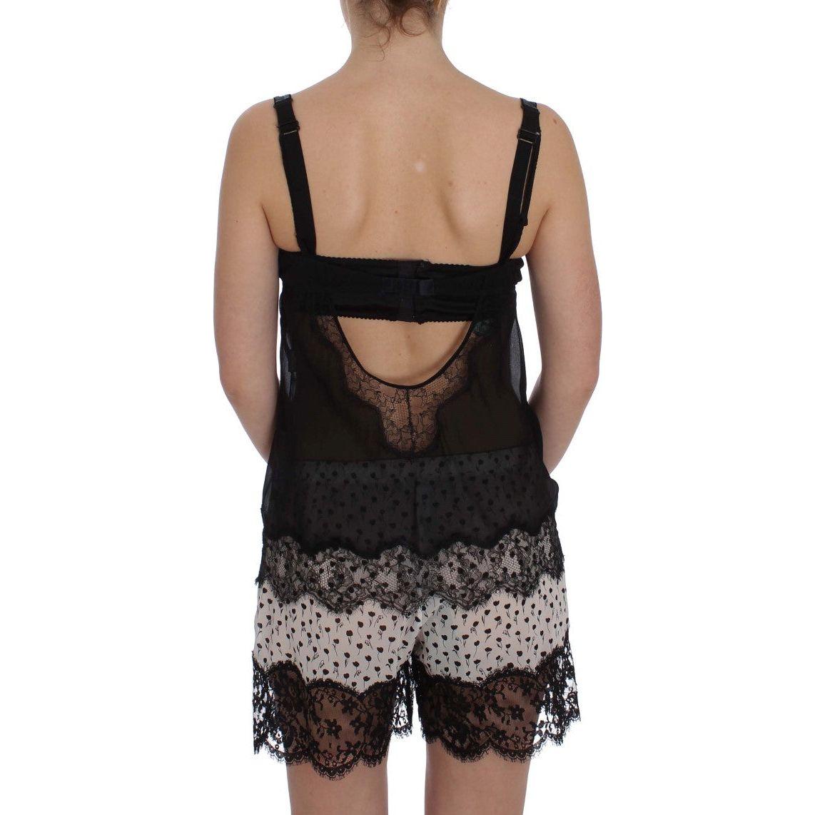 Dolce & Gabbana Black Silk Floral Lace Lingerie Top SIG30814-1