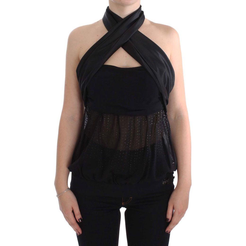 Exte Black Neck Wrap Top Blouse SIG30856-4
