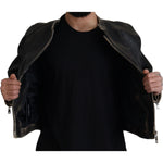 Dolce & Gabbana Black Leather Zipper Biker Coat Jacket JKT3331- 54
