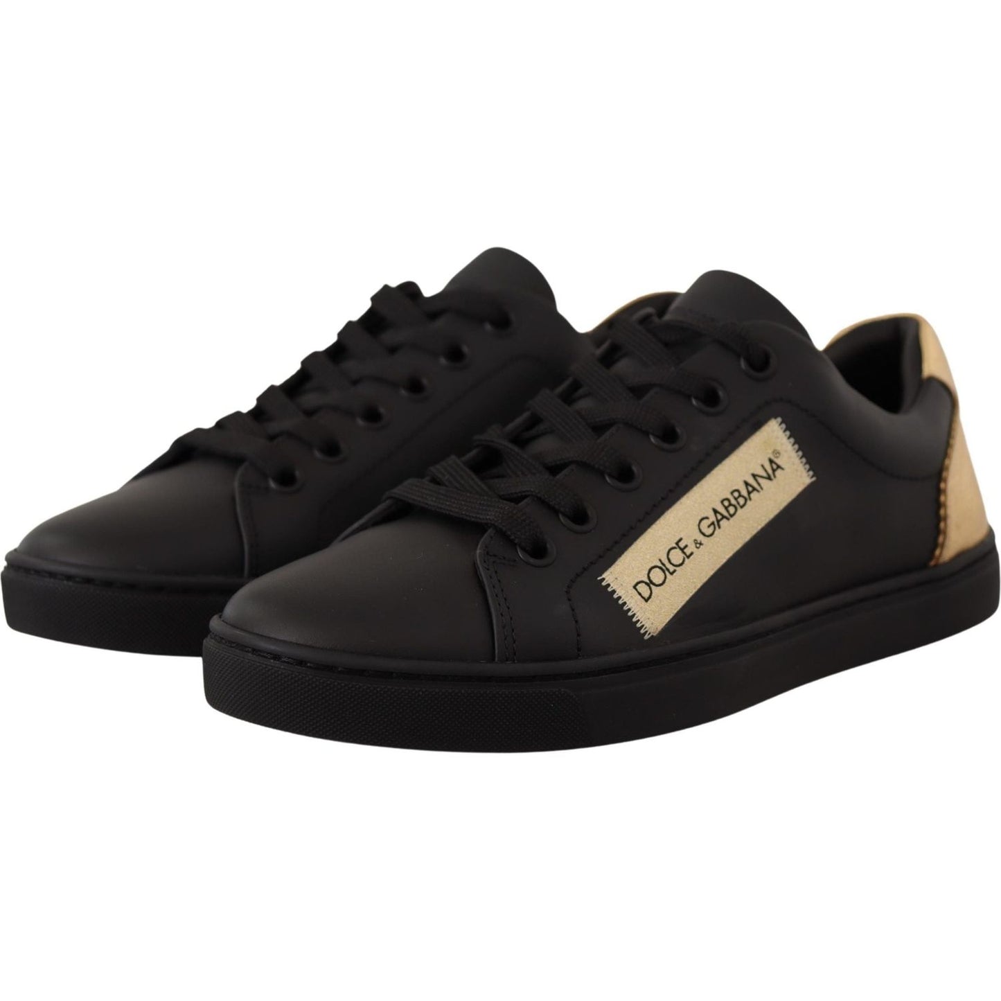 Dolce & Gabbana Black Gold Leather Low Top Sneakers Womens Shoes LA9899- 36
