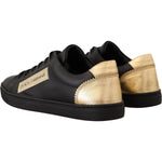 Dolce & Gabbana Black Gold Leather Low Top Sneakers Womens Shoes LA9899- 36