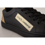 Dolce & Gabbana Black Gold Leather Low Top Sneakers Womens Shoes LA9899- 36