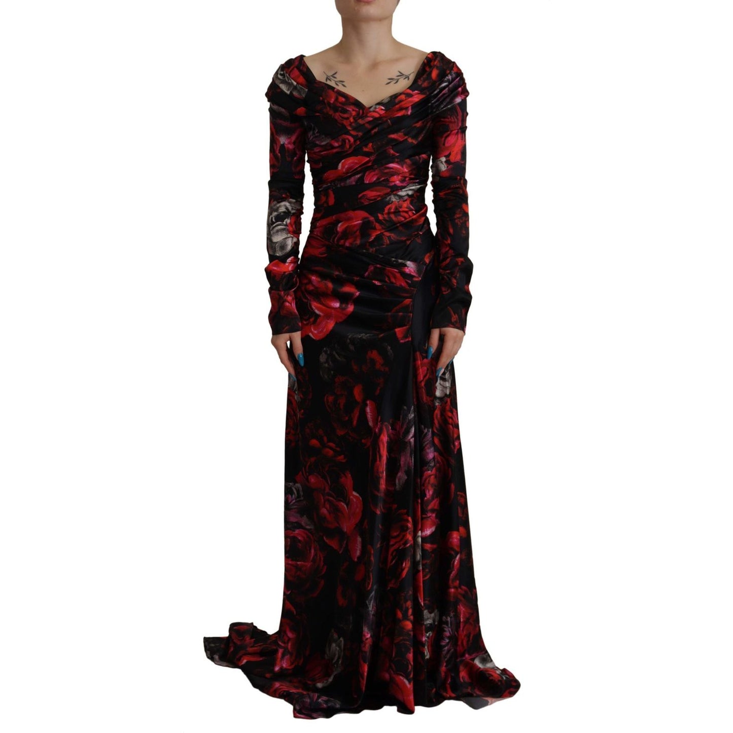Dolce & Gabbana Black Floral Roses A-Line Sheath Gown Dress DR28764 -36