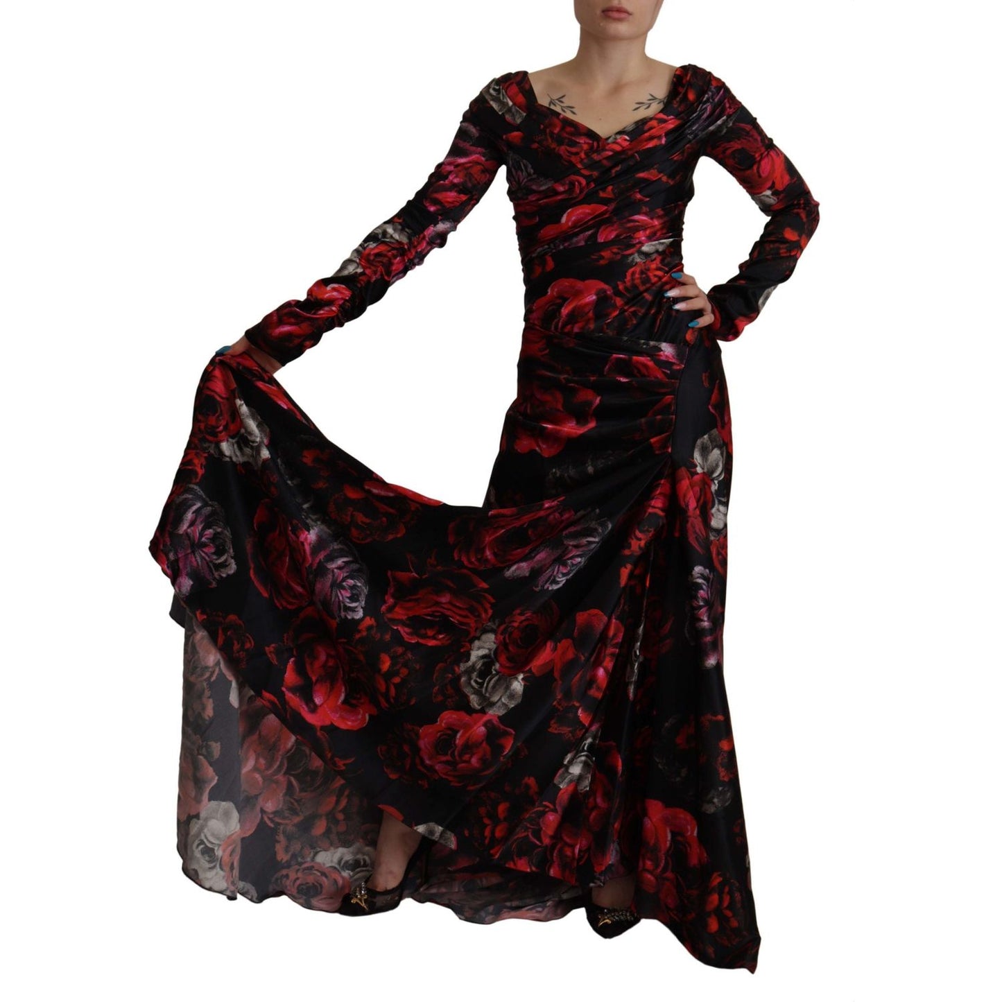 Dolce & Gabbana Black Floral Roses A-Line Sheath Gown Dress DR28764 -36