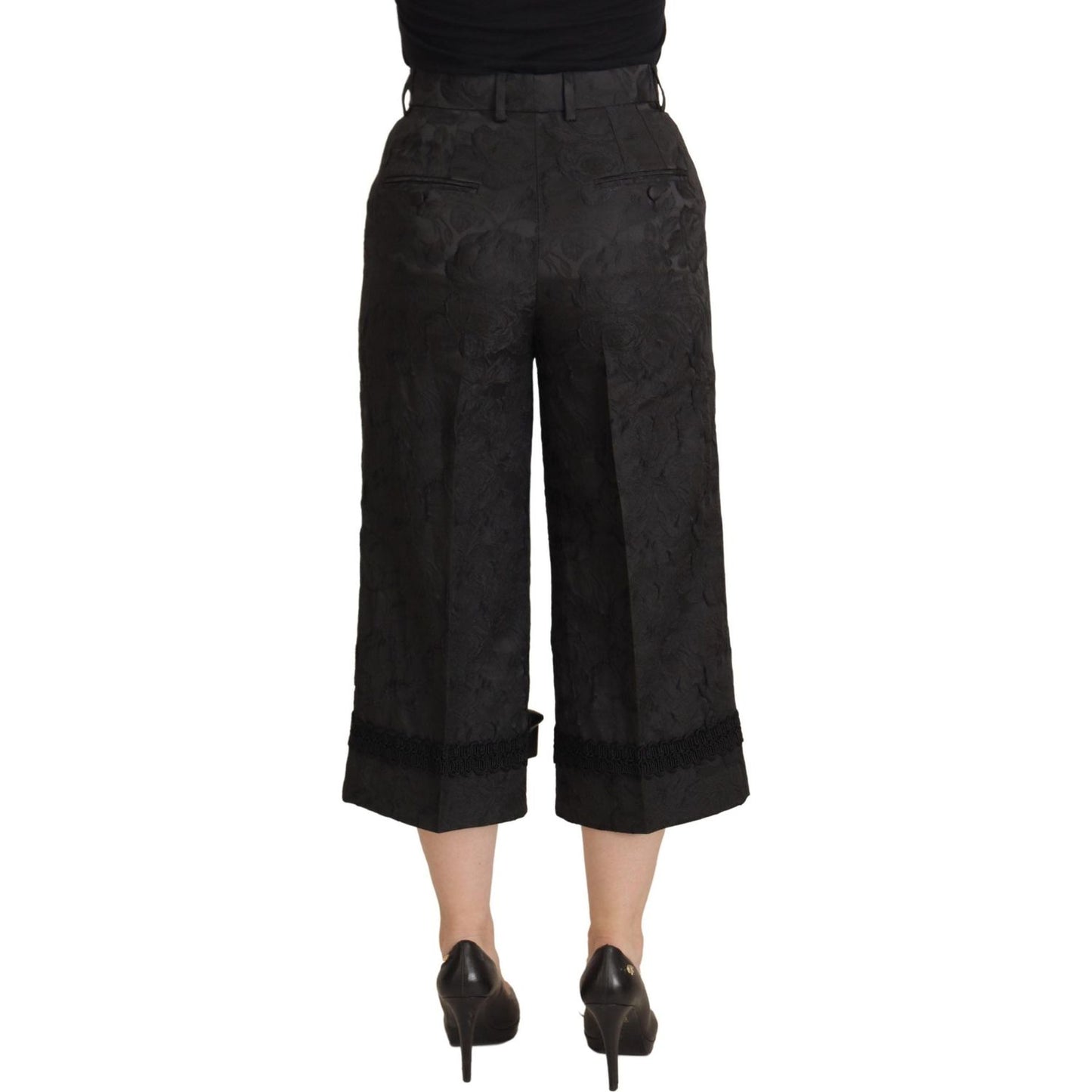 Dolce & Gabbana Black Brocade Cropped High Waist Pants PAN73078- 36
