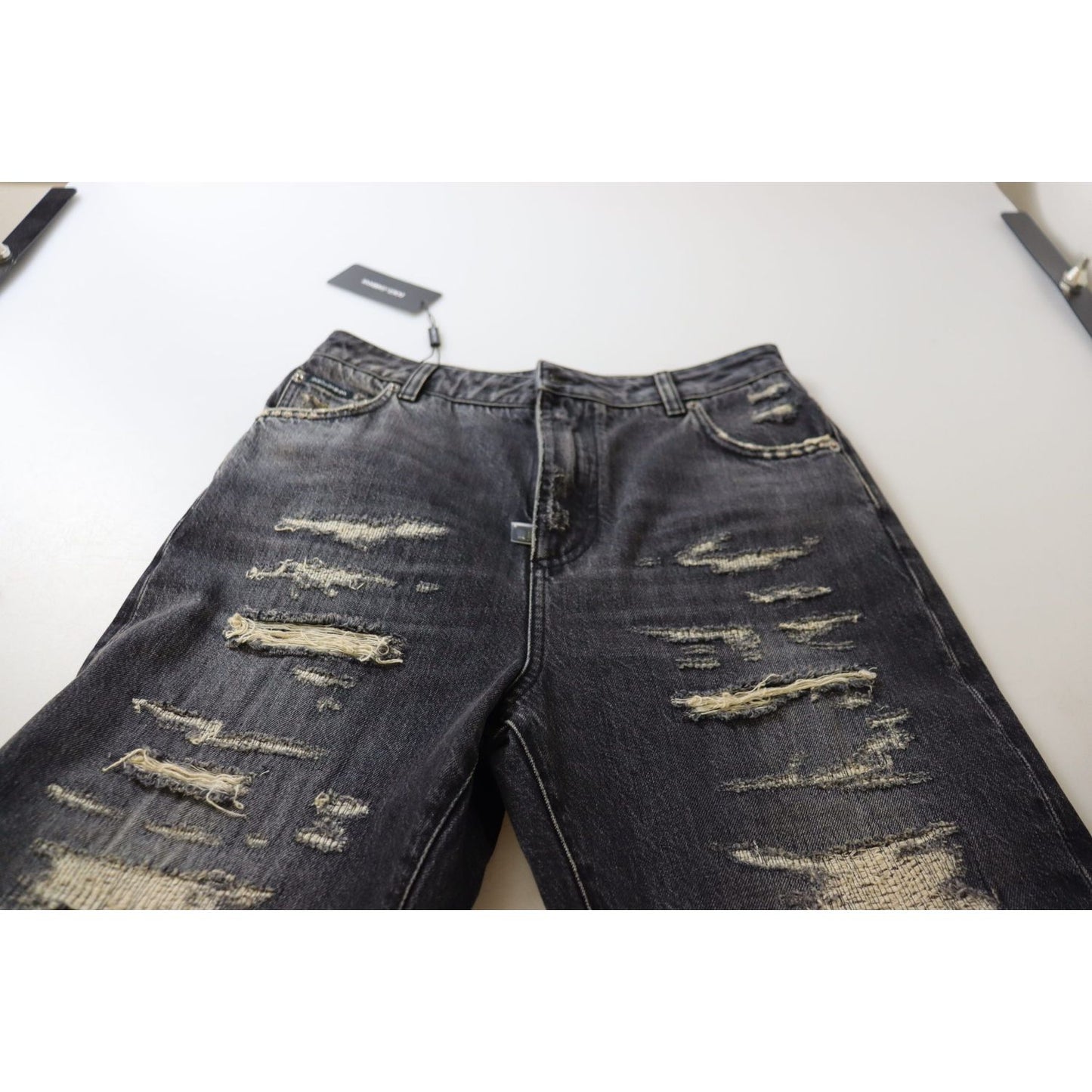 Dolce & Gabbana Black Washed Tattered High Waist Denim Jeans PAN73112 - 400