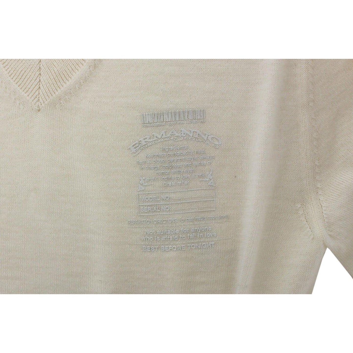 Ermanno Scervino Off White Wool Blend V-neck Pullover Sweater