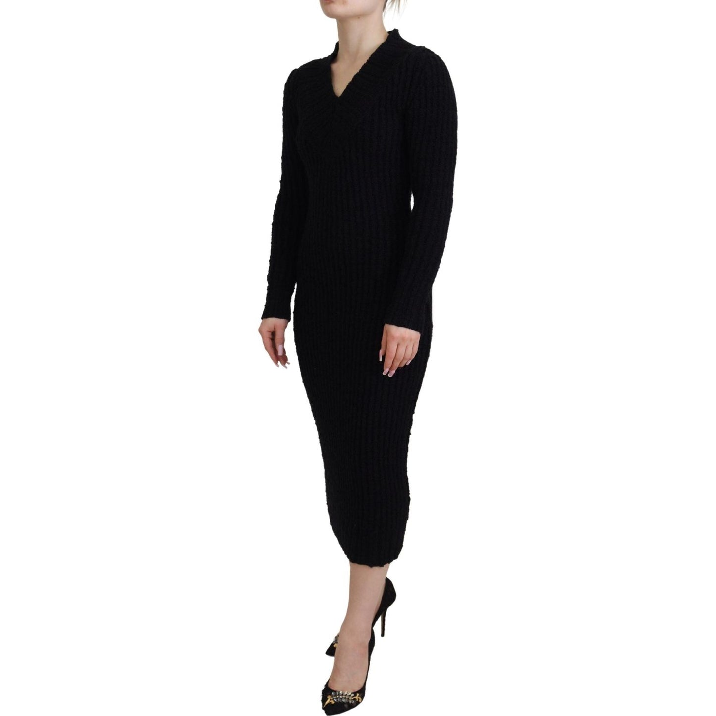 Dolce & Gabbana Black Wool Knitted Sheath Sweater Dress DR28790- 36
