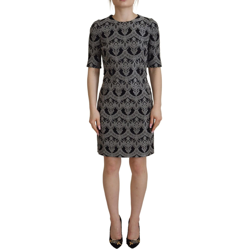Dolce & Gabbana Black Gray Jacquard Sheath Bodycon Dress DR28804- 38