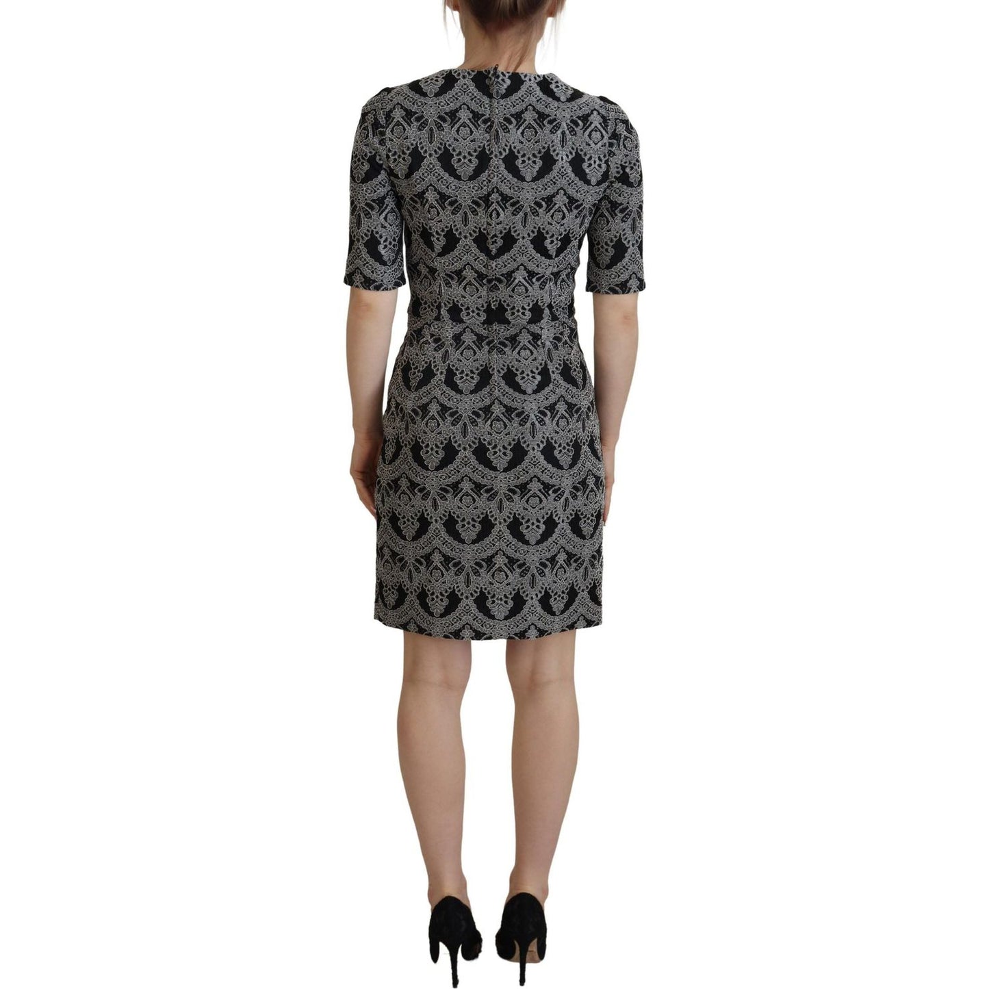Dolce & Gabbana Black Gray Jacquard Sheath Bodycon Dress DR28804- 38