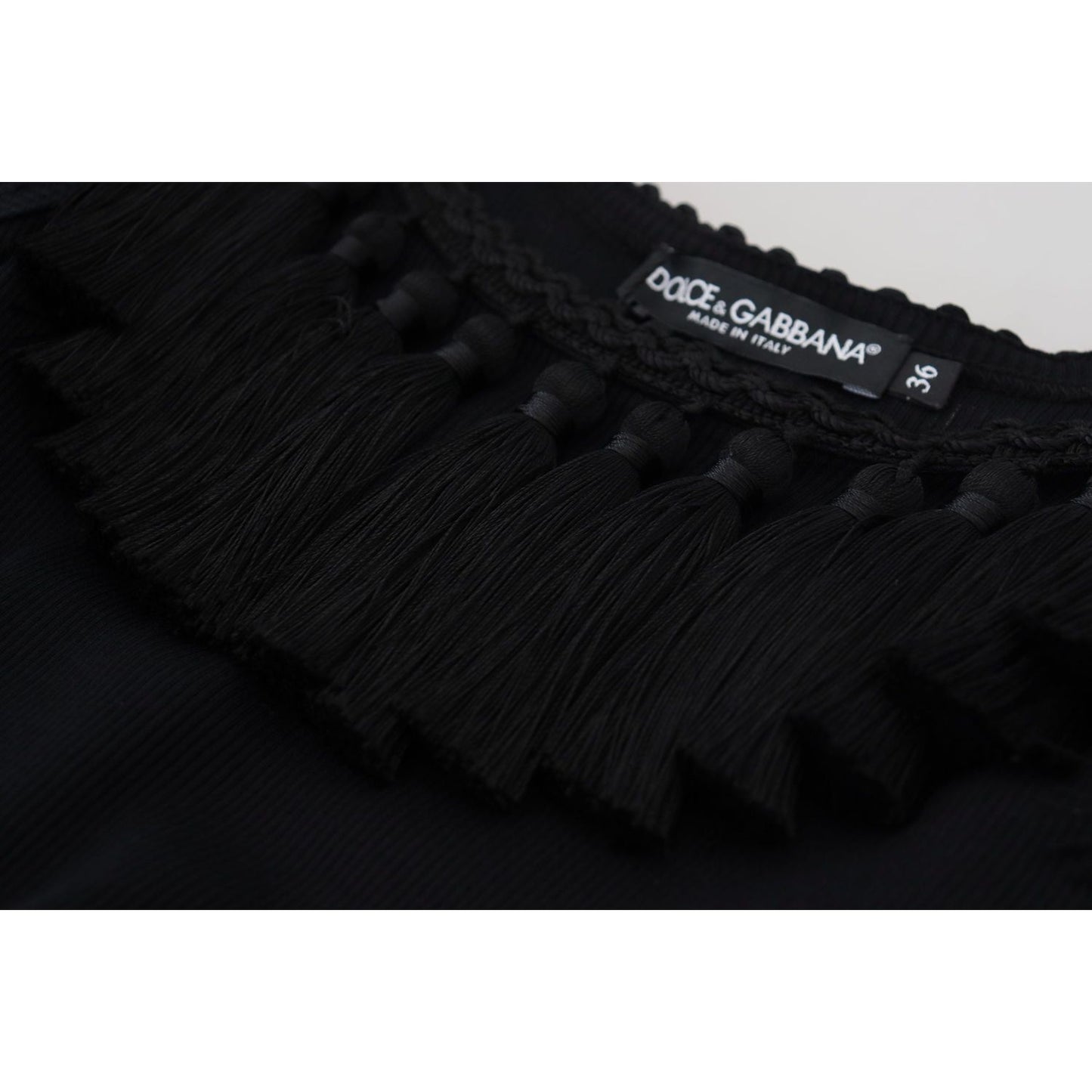 Dolce & Gabbana Black Tank Top Blouse Tassle Cotton Blouse TSH83190- 38