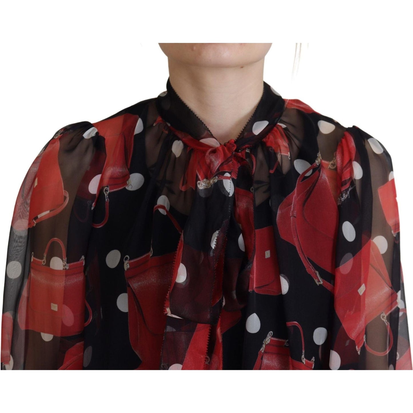 Dolce & Gabbana Black Red Sicily Bag Silk Shirt Top Blouse TSH83192- 40