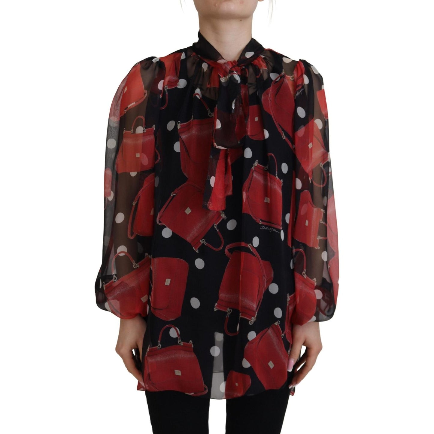 Dolce & Gabbana Black Red Sicily Bag Silk Shirt Top Blouse TSH83192- 40