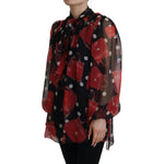 Dolce & Gabbana Black Red Sicily Bag Silk Shirt Top Blouse TSH83192- 40