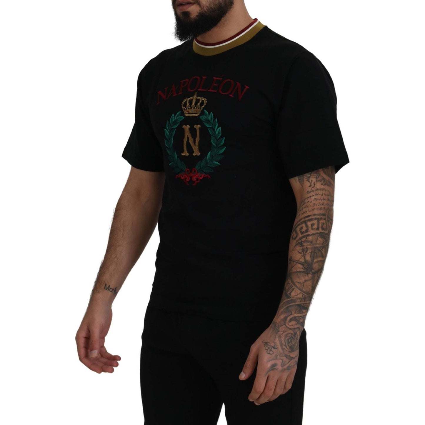 Dolce & Gabbana Black Cotton Embroidered Crewneck T-shirt TSH8106- 44