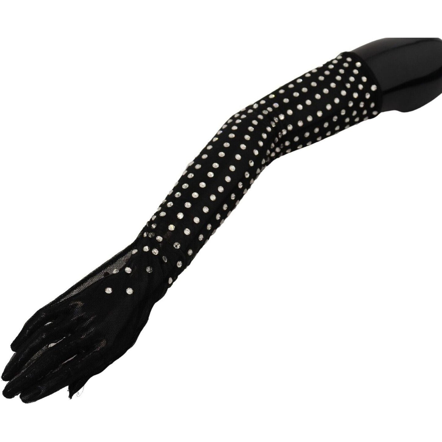 Dolce & Gabbana Black Crystal Elbow Length Cotton Tulle Gloves LB3093 - 7.5