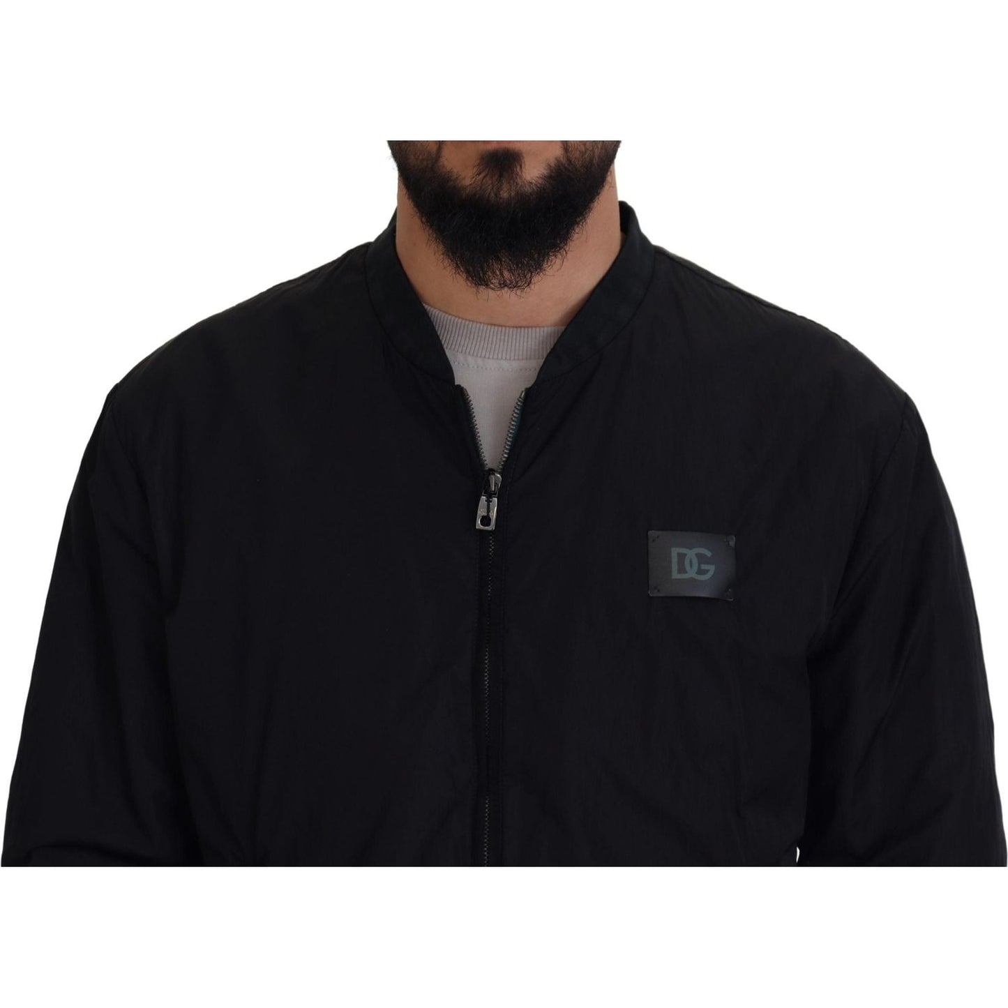 Dolce & Gabbana Black Nylon Logo Bomber Zipper Jacket JKT3478- 46