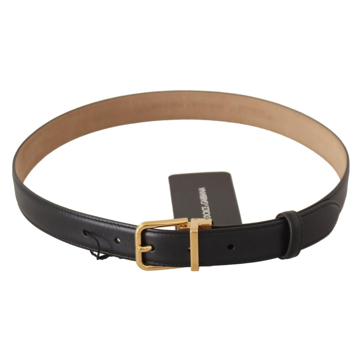 Dolce & Gabbana Black Calf Leather Gold Metal Logo Waist Buckle Belt WMB242 - 75