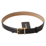 Dolce & Gabbana Black Calf Leather Gold Metal Logo Waist Buckle Belt WMB242 - 75