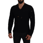 Dolce & Gabbana Black Wool V-neck Knitted Pullover Sweater TSH83648-44
