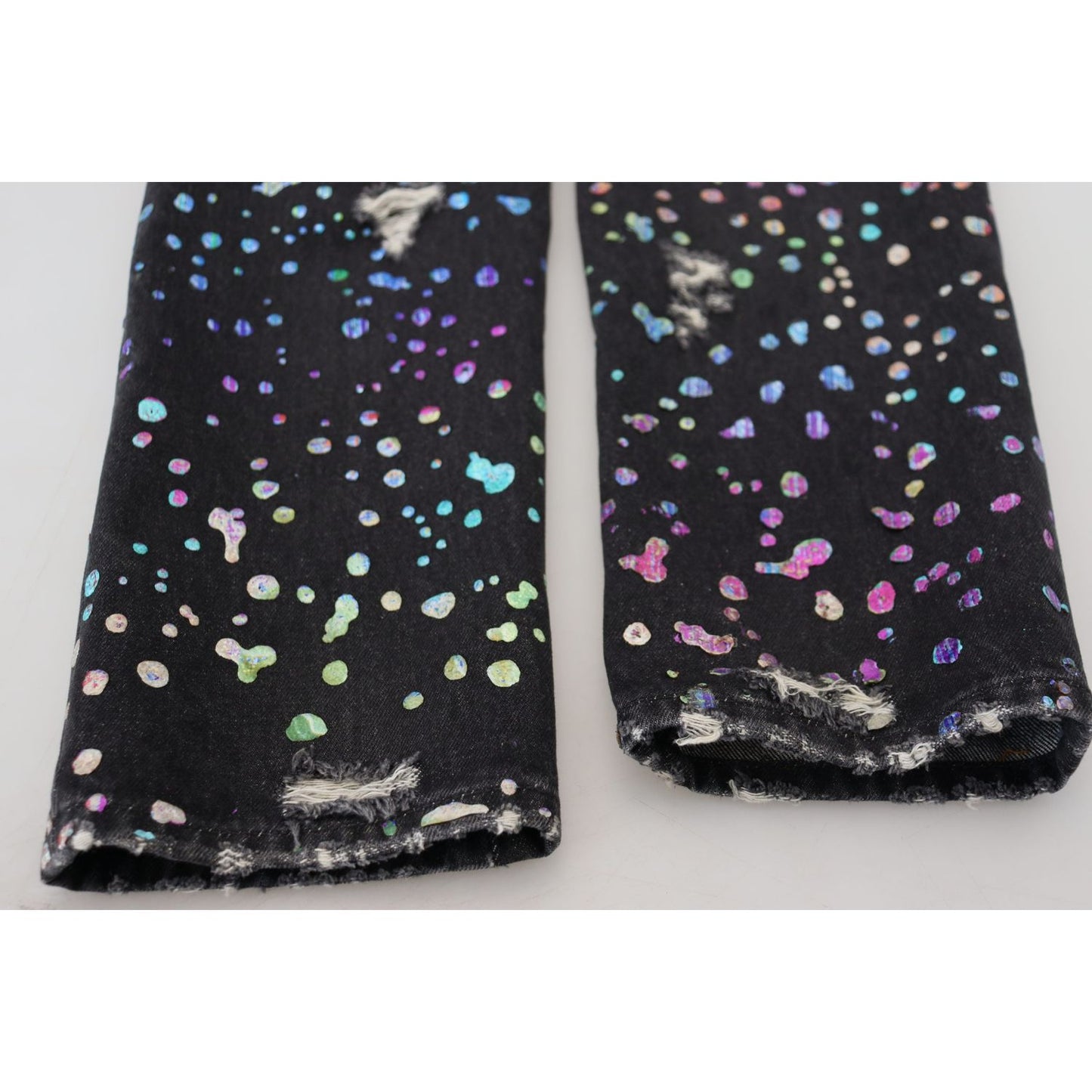 Dolce & Gabbana Black Multicolor Print Tattered Denim Jeans PAN73302 - 50