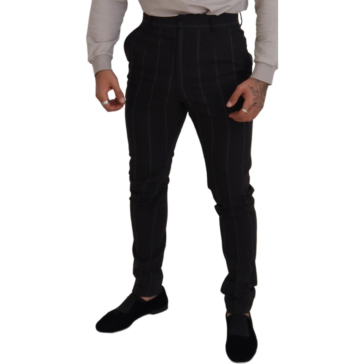 Dolce & Gabbana Black Wool Chino Formal Men Pants PAN74313 - 48