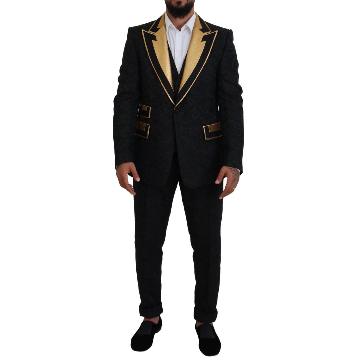 Dolce & Gabbana Black Gold Fantasy Tuxedo Slim Fit Suit KOS2110- 46