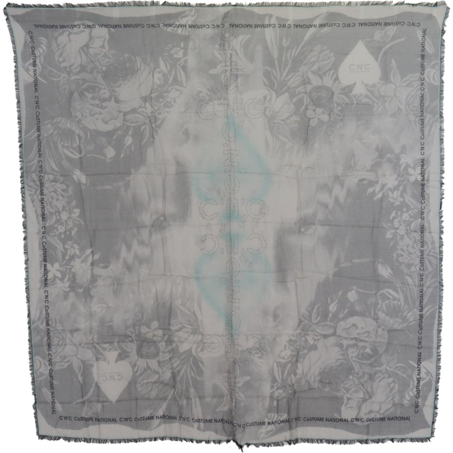 Costume National Gray Print Shawl Foulard Fringes Scarf MS6874