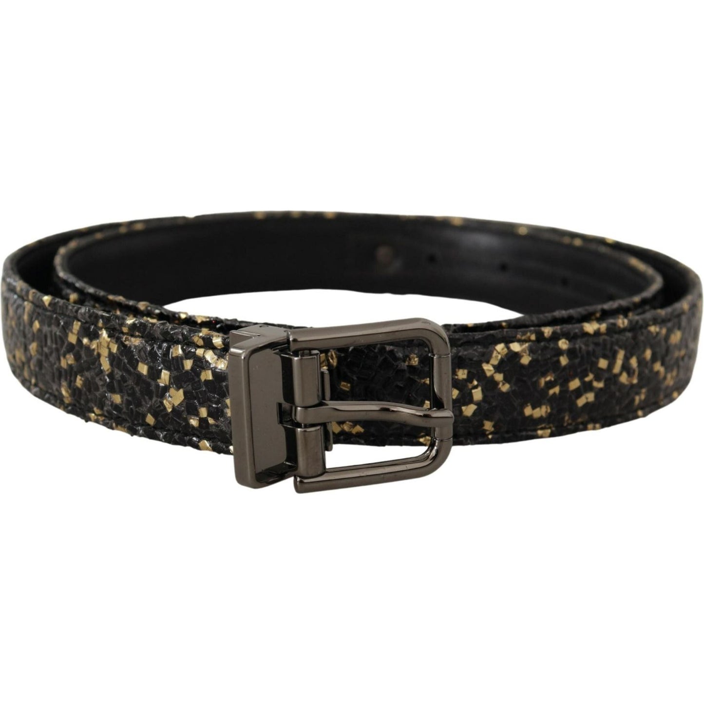 Dolce & Gabbana Gold Black Two-toned Leather Chrome Buckle Belt BEL8409- 90