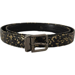 Dolce & Gabbana Gold Black Two-toned Leather Chrome Buckle Belt BEL8409- 90
