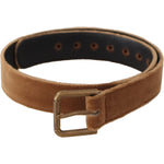 Dolce & Gabbana Brown Velvet Bronze Vintage Logo Metal Buckle Belt BEL8665 - 65