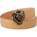 Dolce & Gabbana Beige Croc Pattern DEVOTION Heart DG Waist Buckle Belt WMB175 - 70