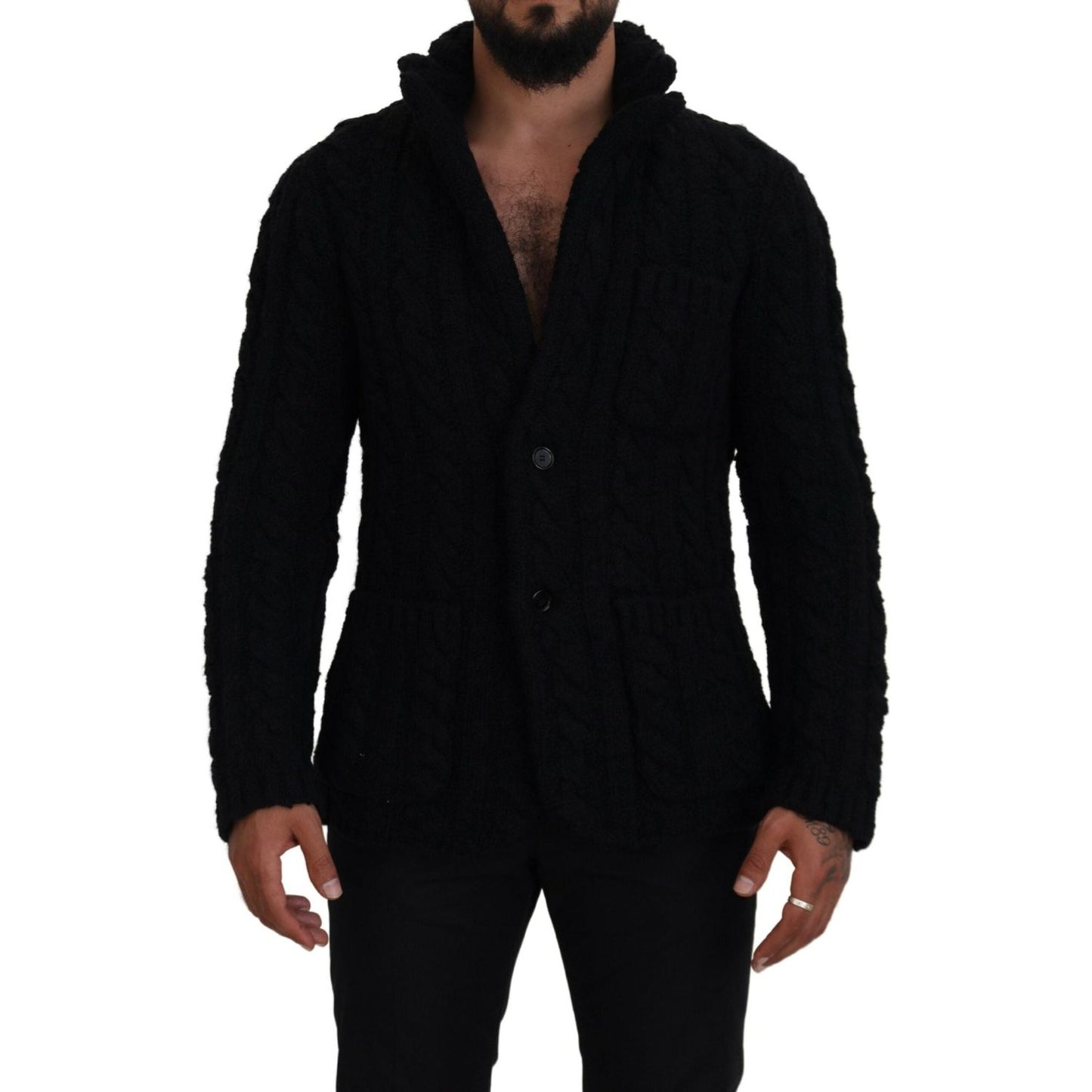 Dolce & Gabbana Black Wool Knit Button Cardigan Sweater TSH83649 - 44